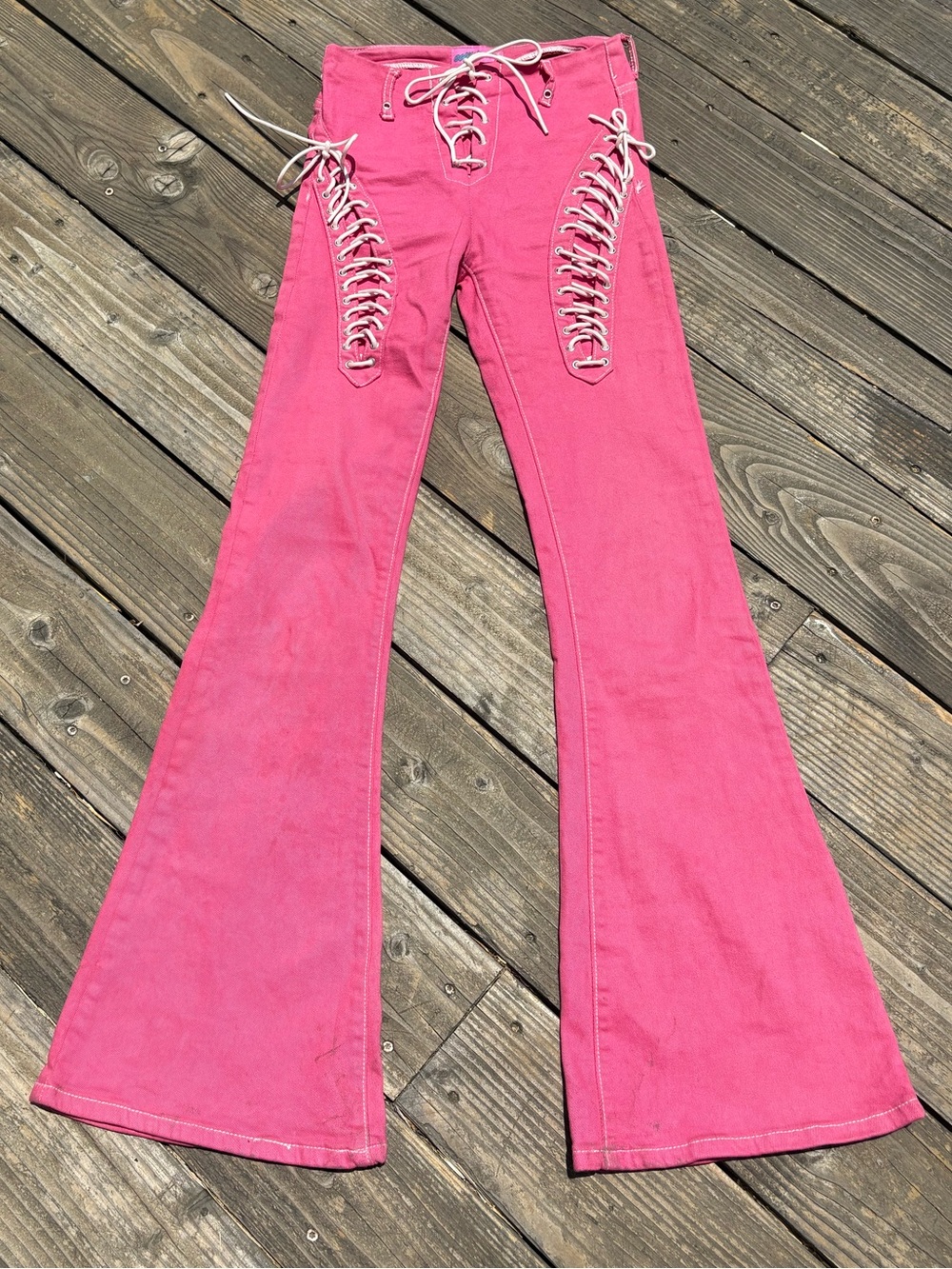 Pink Lace-Up Flared Women’s Jeans